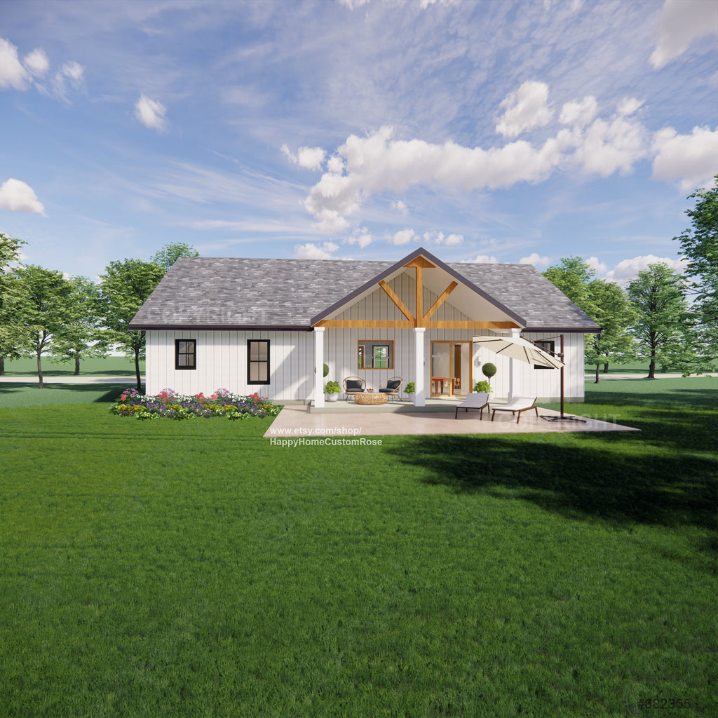Harvest Farmstead Modern House Open Plan Design 60 x 30 - 3 Bed 2.5 Bath -  Drawings Blueprints