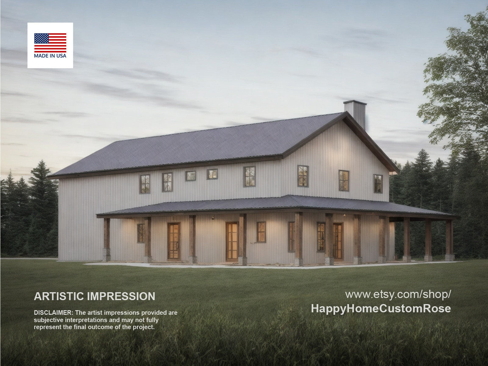 Farmhouse Barndo House Plan - 68x38, 3 Bed 3 Bath with 2-Car + RV Garage - Modern Blueprints