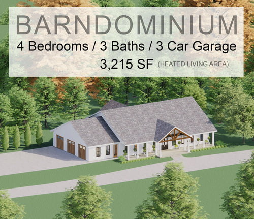 Cedar Springs Barndominium House Plan Design - 4 Bed 3 Bath 3200 sq ft - 3 Garage - Drawings Blueprints