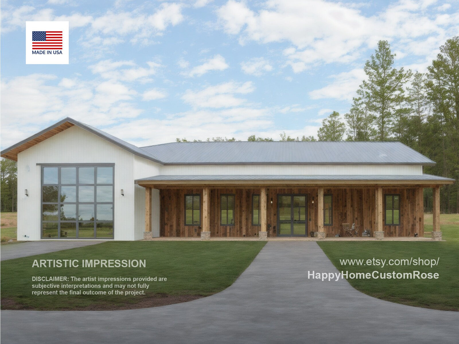 Great Oak Barn Barndominium Modern House Open Plan Design 68 x 38 - 3 Bed 2 Bath Garage Shop Barndo -  Drawings Blueprints
