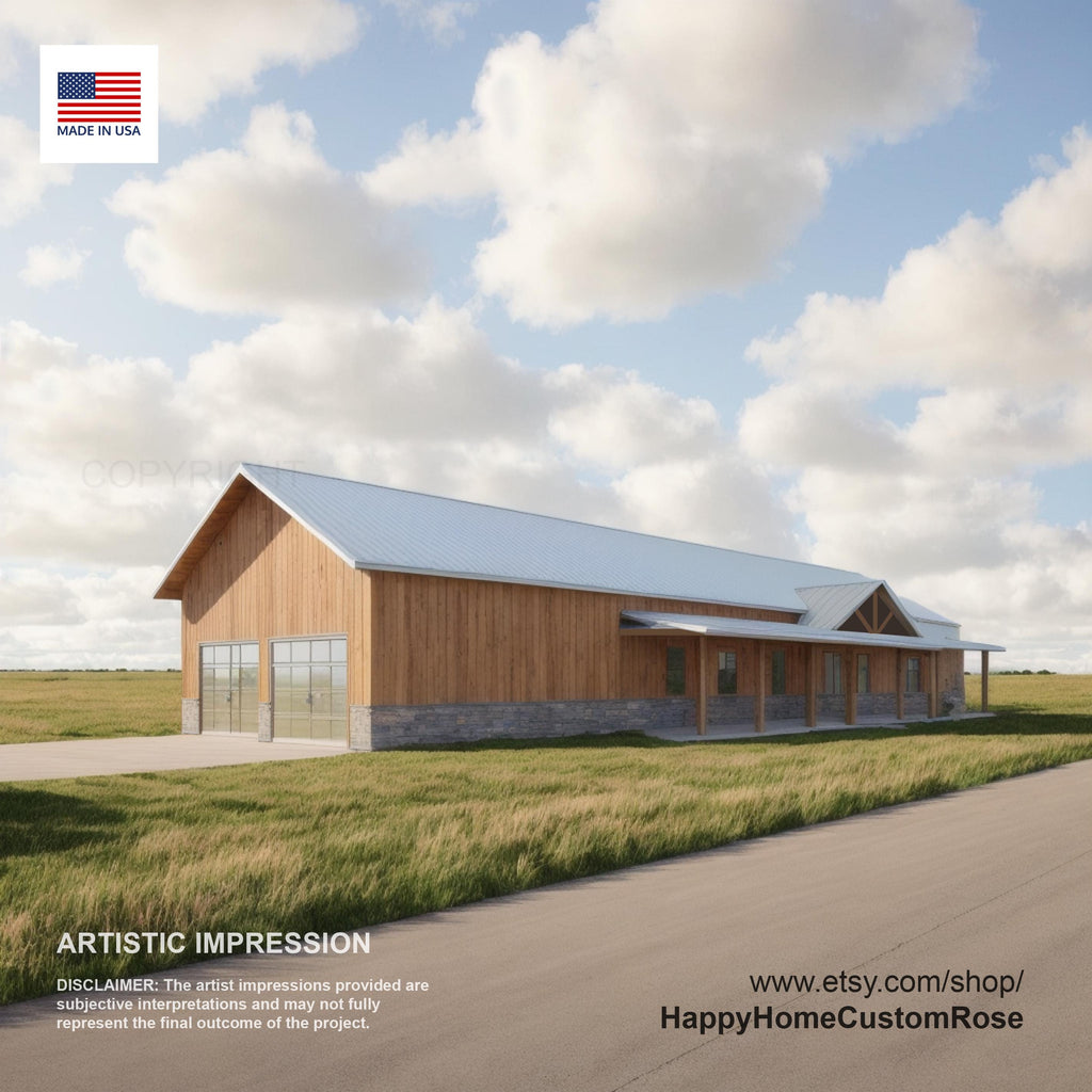 Cypress Point Barndominium - 84' x 32' House Plan Design - 3 Bed 2 Bath - Drawings Blueprints