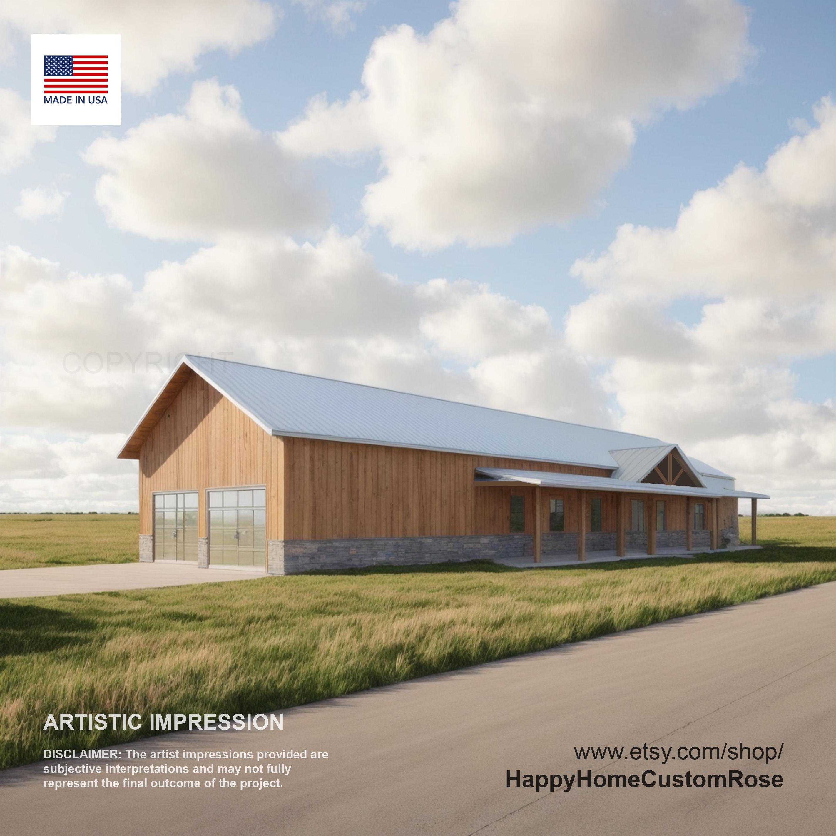 Cypress Point Barndominium - 84' x 32' House Plan Design - 3 Bed 2 Bath - Drawings Blueprints