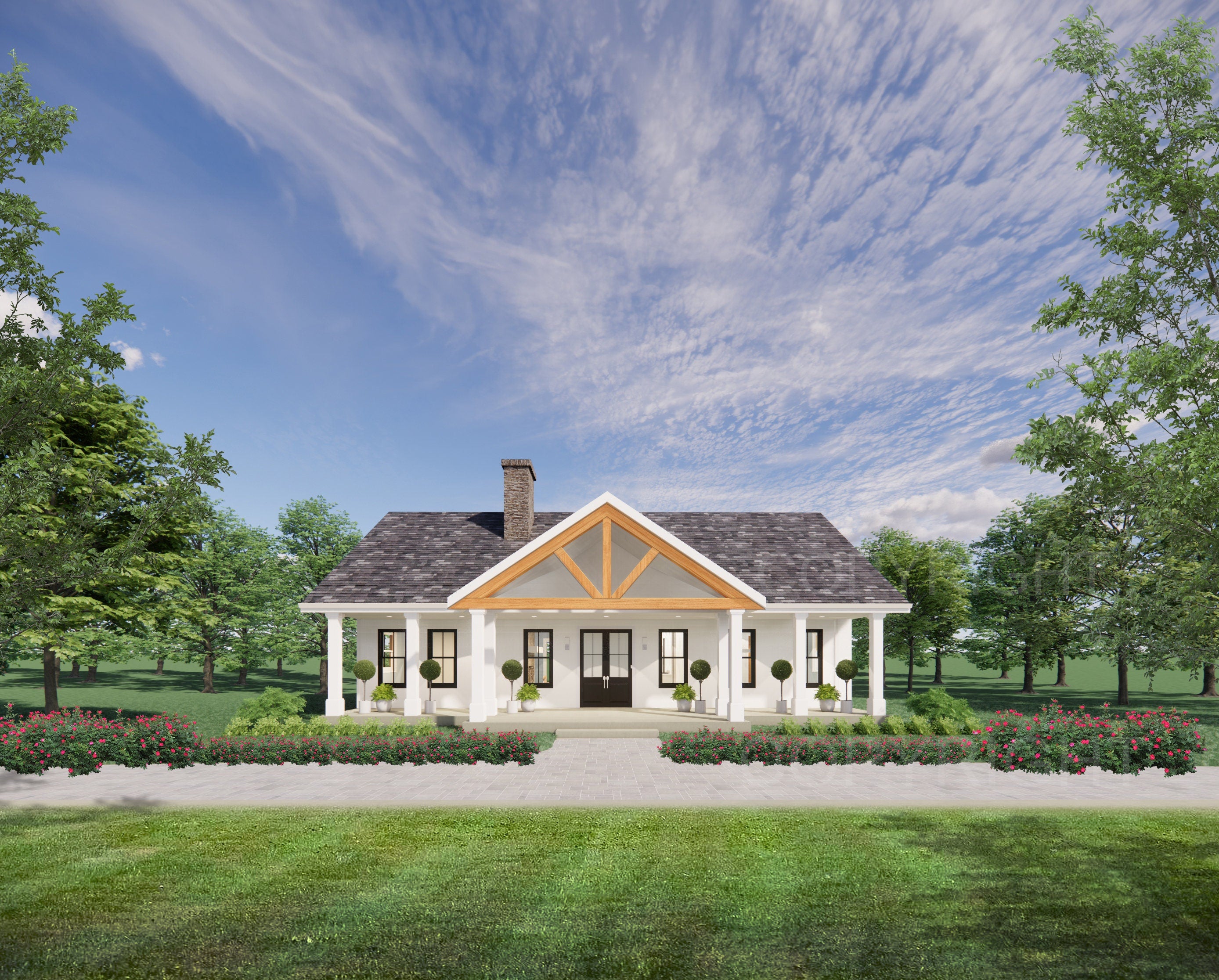 Cedar Springs Custom House Design - Modern Ranch Farmhouse 1500 Square Feet - Drawings Blueprints - Wood Truss