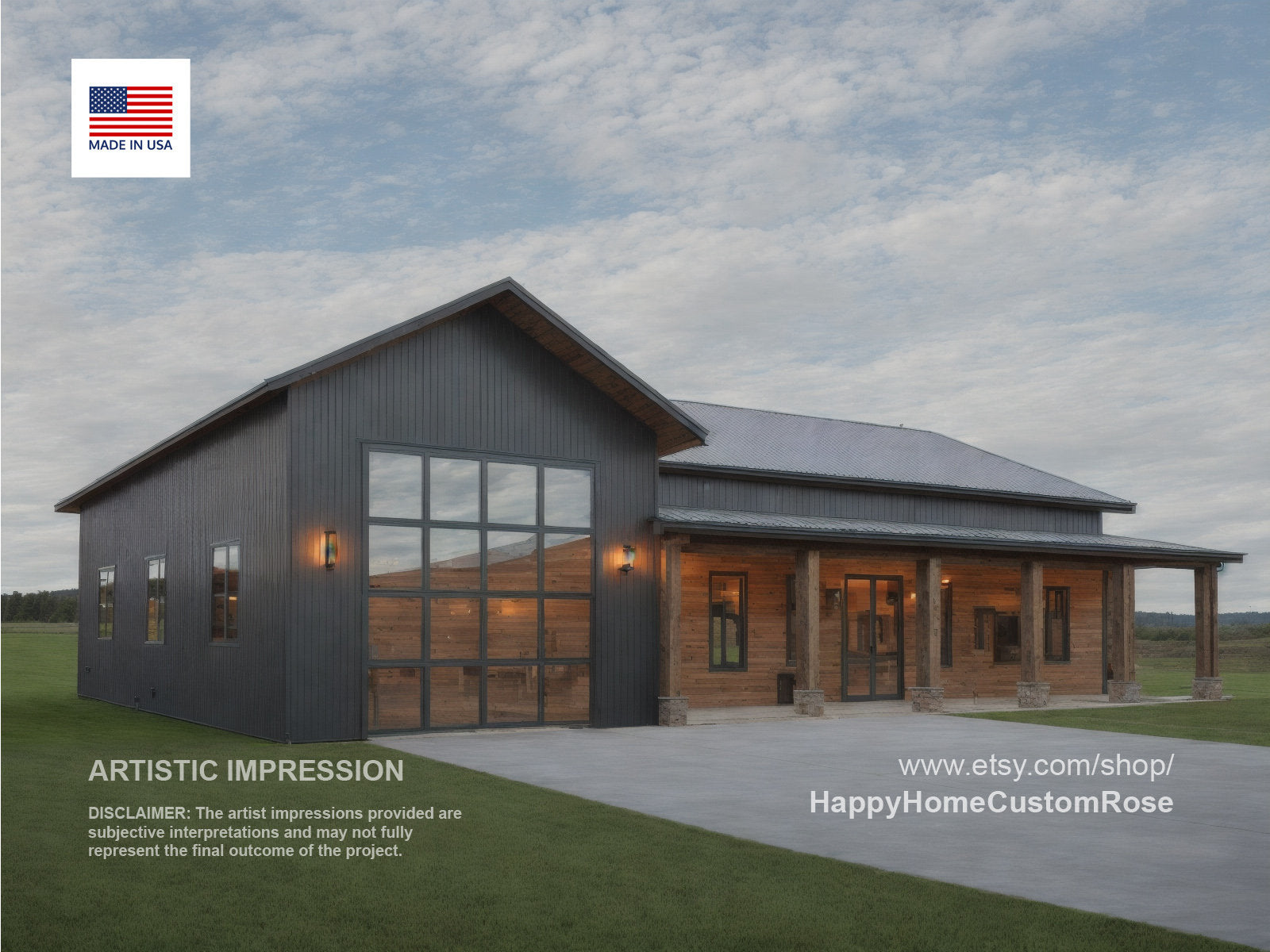 Great Oak Barn Barndominium Modern House Open Plan Design 68 x 38 - 3 Bed 2 Bath Garage Shop Barndo -  Drawings Blueprints