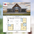 Bold Birch Barndominium Modern House Open Plan Design 54 x 36 - 3 Bed 2 Bath -  Drawings Blueprints
