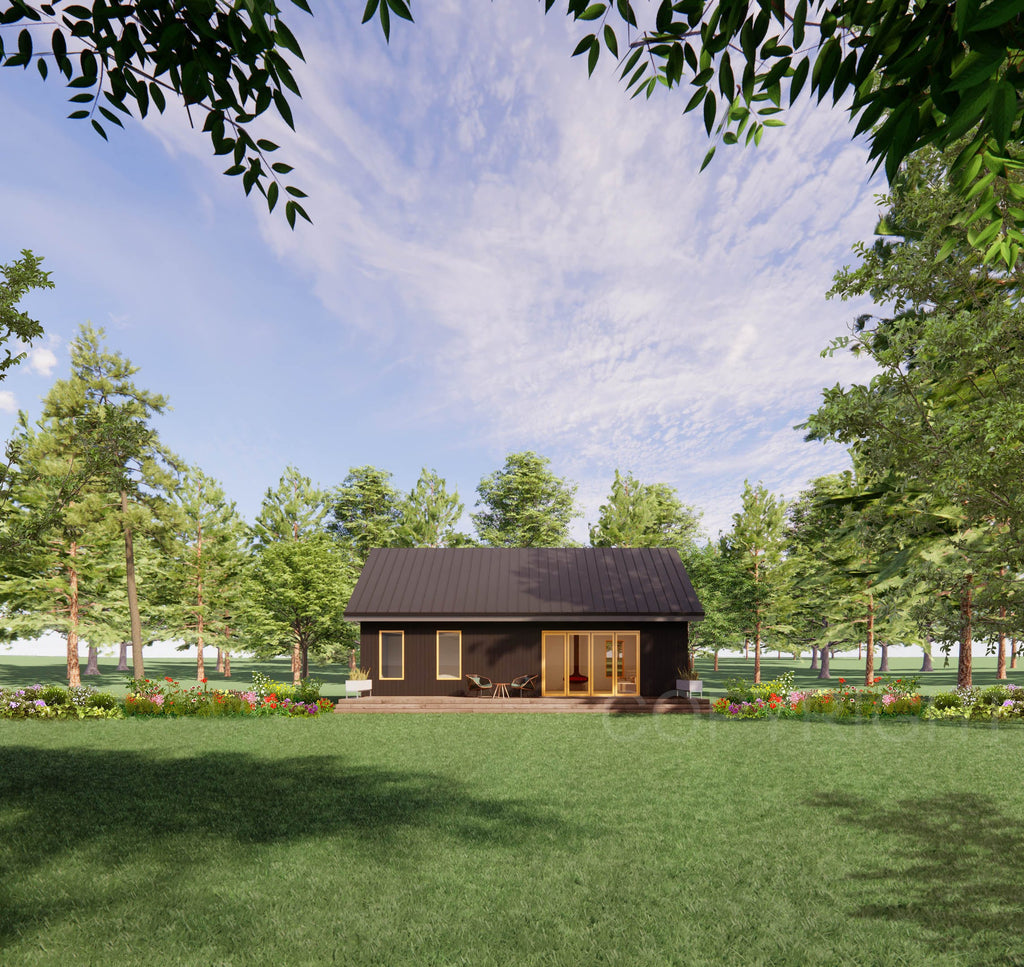 Modern Cabin Design - Minimal Scandavian 880 Square Feet - 2 Bed 1 Bath - Drawings Blueprints