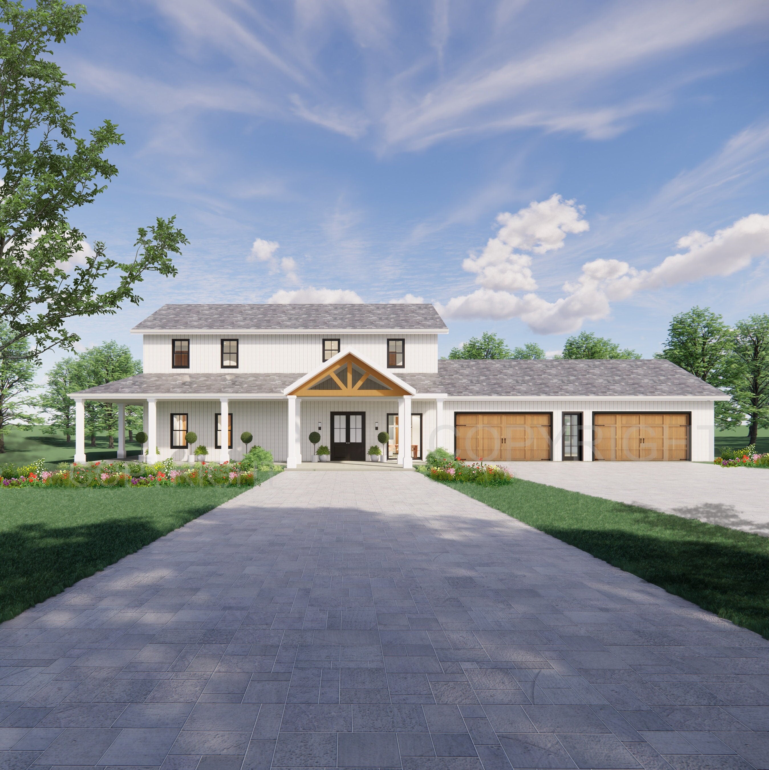Crystal Springs 2 level Barndominium House Plan Design - 5 Bed 3.5 Bath 2,970 sq ft - 4 Garage - Drawings Blueprints