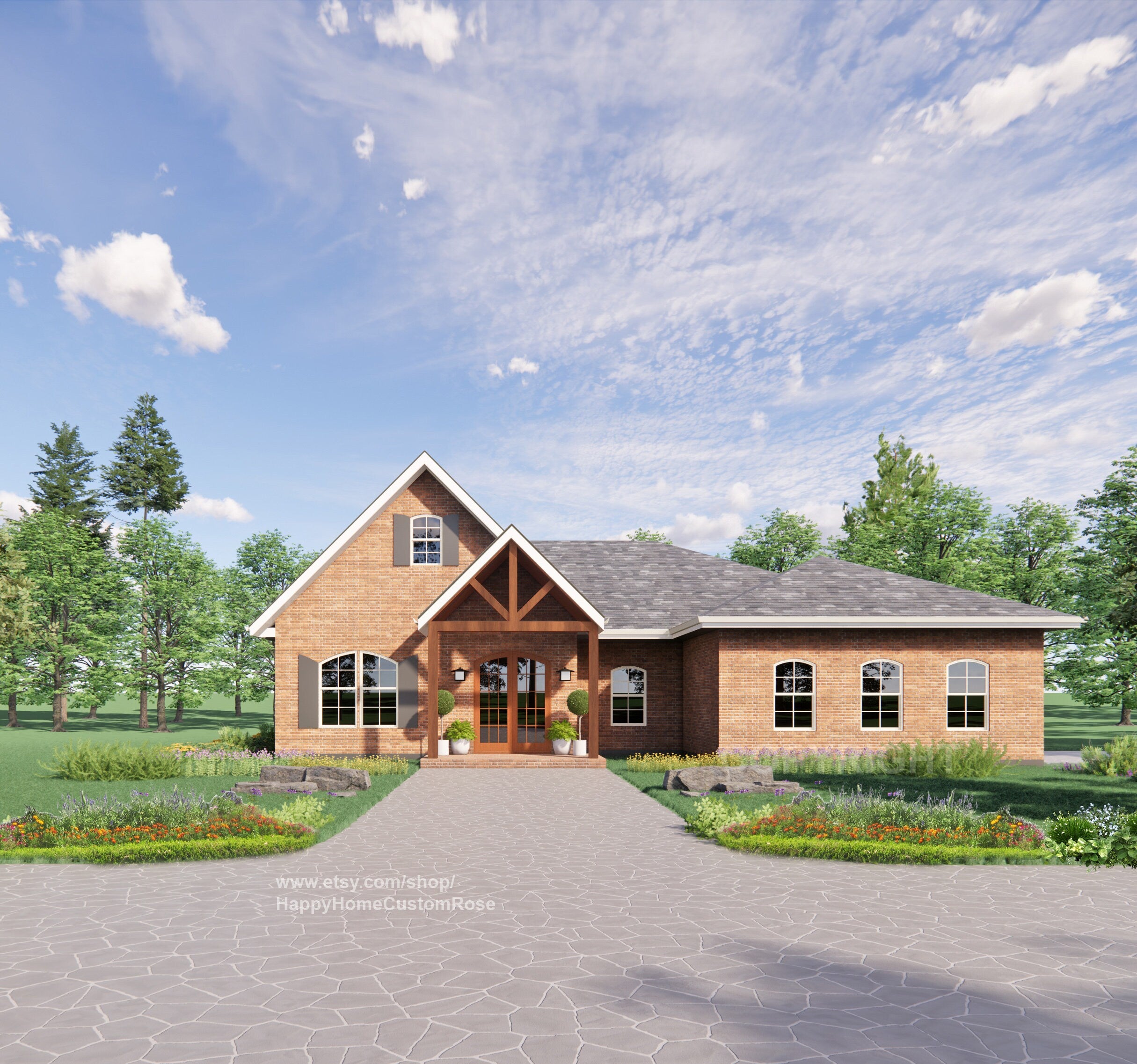 Brick Lane Farmstead House Plan - 55x46, 1823 SF, 3 Bed 3 Bath with Office - Modern Blueprints