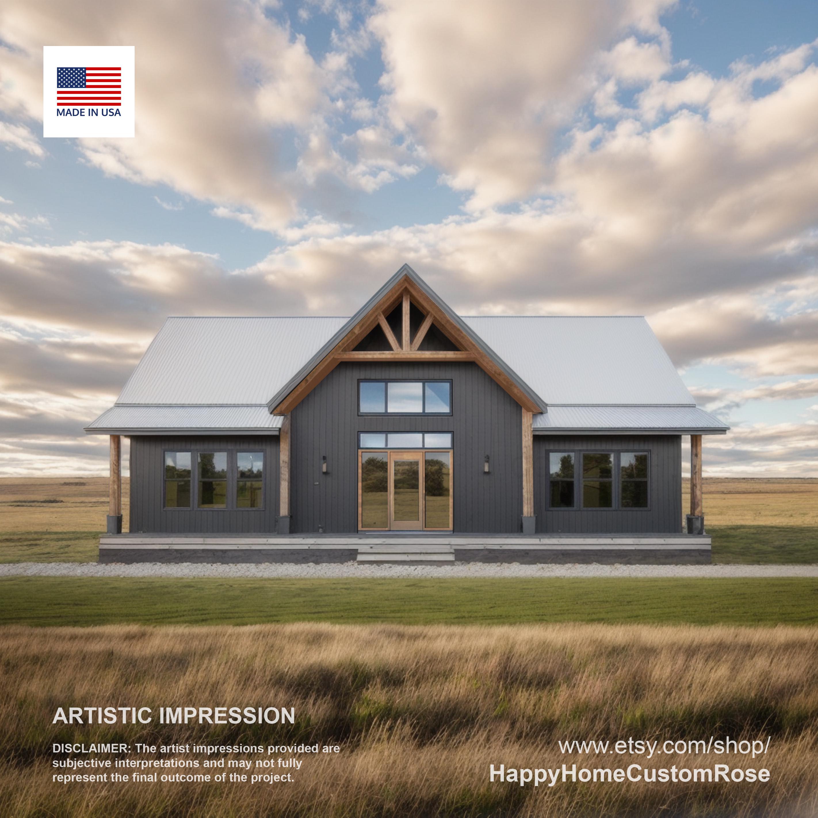 Bold Birch Barndominium Modern House Open Plan Design 54 x 36 - 3 Bed 2 Bath -  Drawings Blueprints