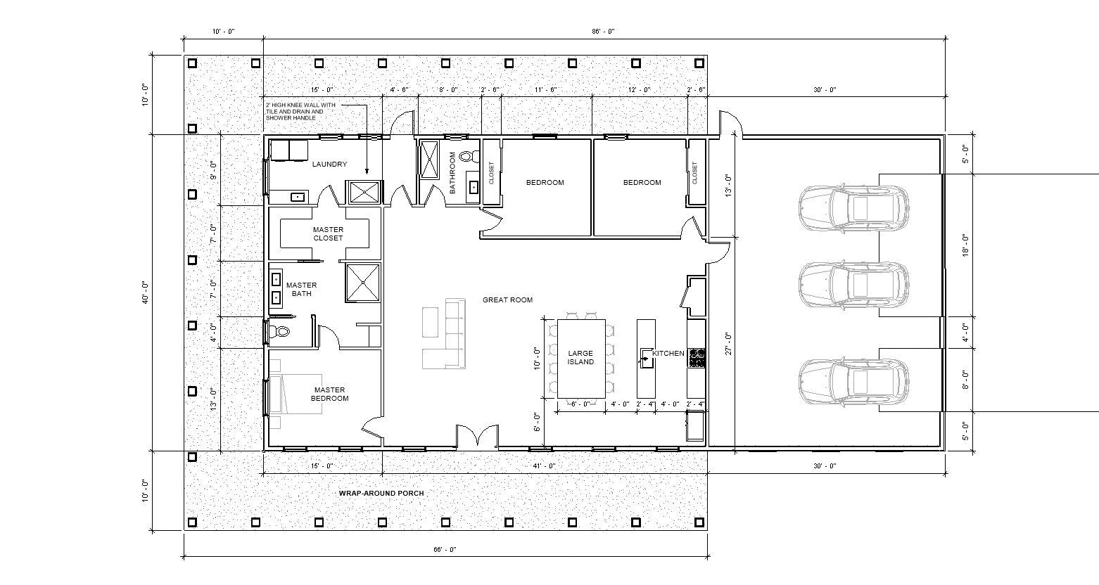 Redwood Barndominium House Plan Design - 3 Bed 2 Bath 2250 sq ft - Three Garage - Drawings Blueprints