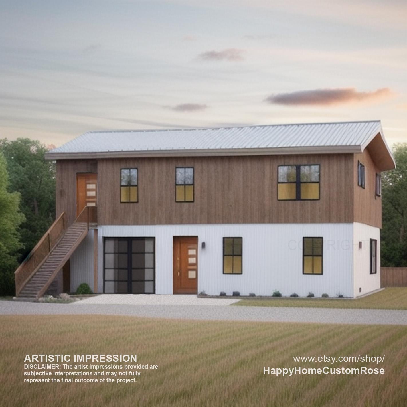 Maple two-level Duplex House Plan Design - 2200 SF - Modern Multifamily - Drawings Blueprints - Investment Property + Electrical Layout