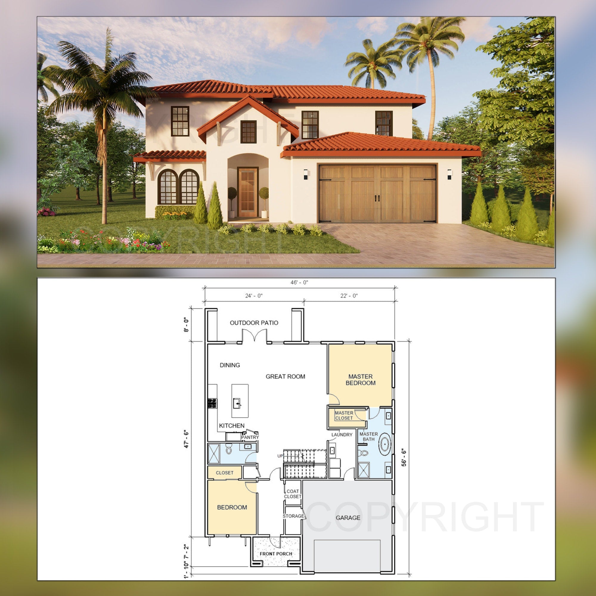Sonora Grove - Luxury Mediterranean House Plan Design - 4 Bed 3 Bath 2940 sq ft - Double Garage - Drawings Blueprints