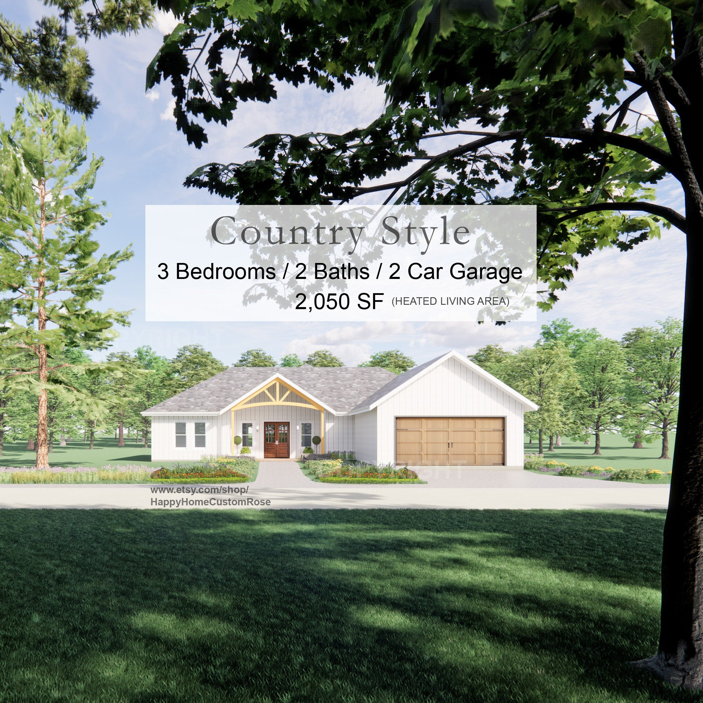 Riverside Farmhouse Modern House Open Plan Design 3 Bed 2.5 Bath 2 Car -  Drawings Blueprints