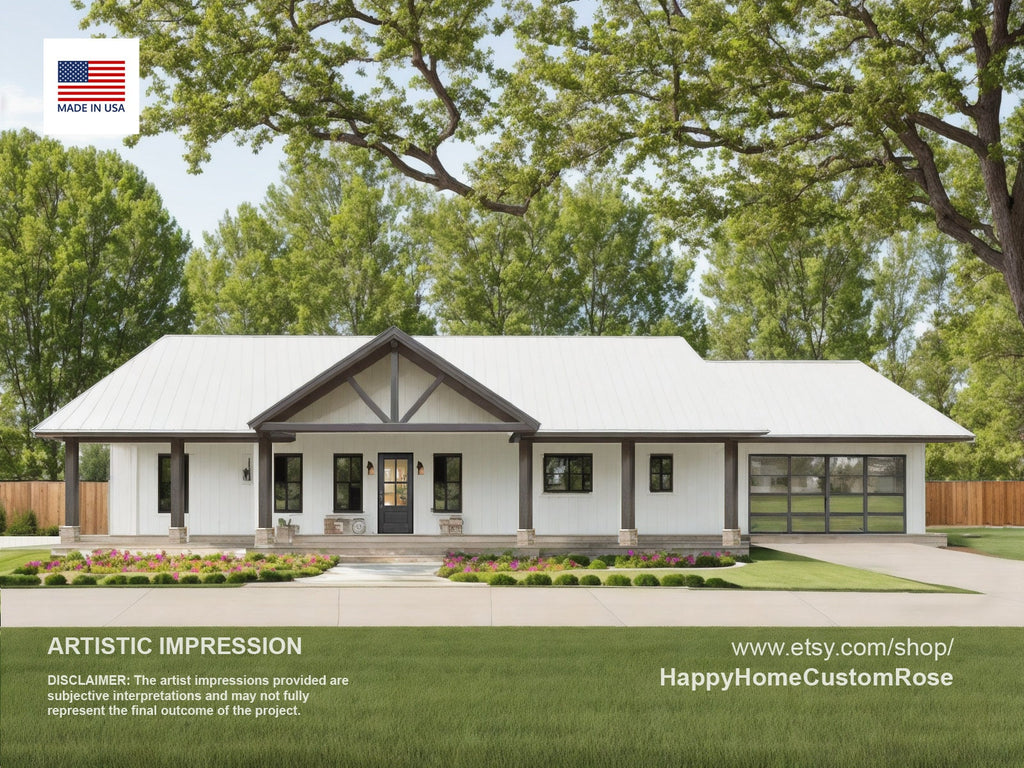 Harvest Farmstead Modern House Open Plan Design 84 x 30 - 3 Bed 2.5 Bath 2 Car -  Drawings Blueprints
