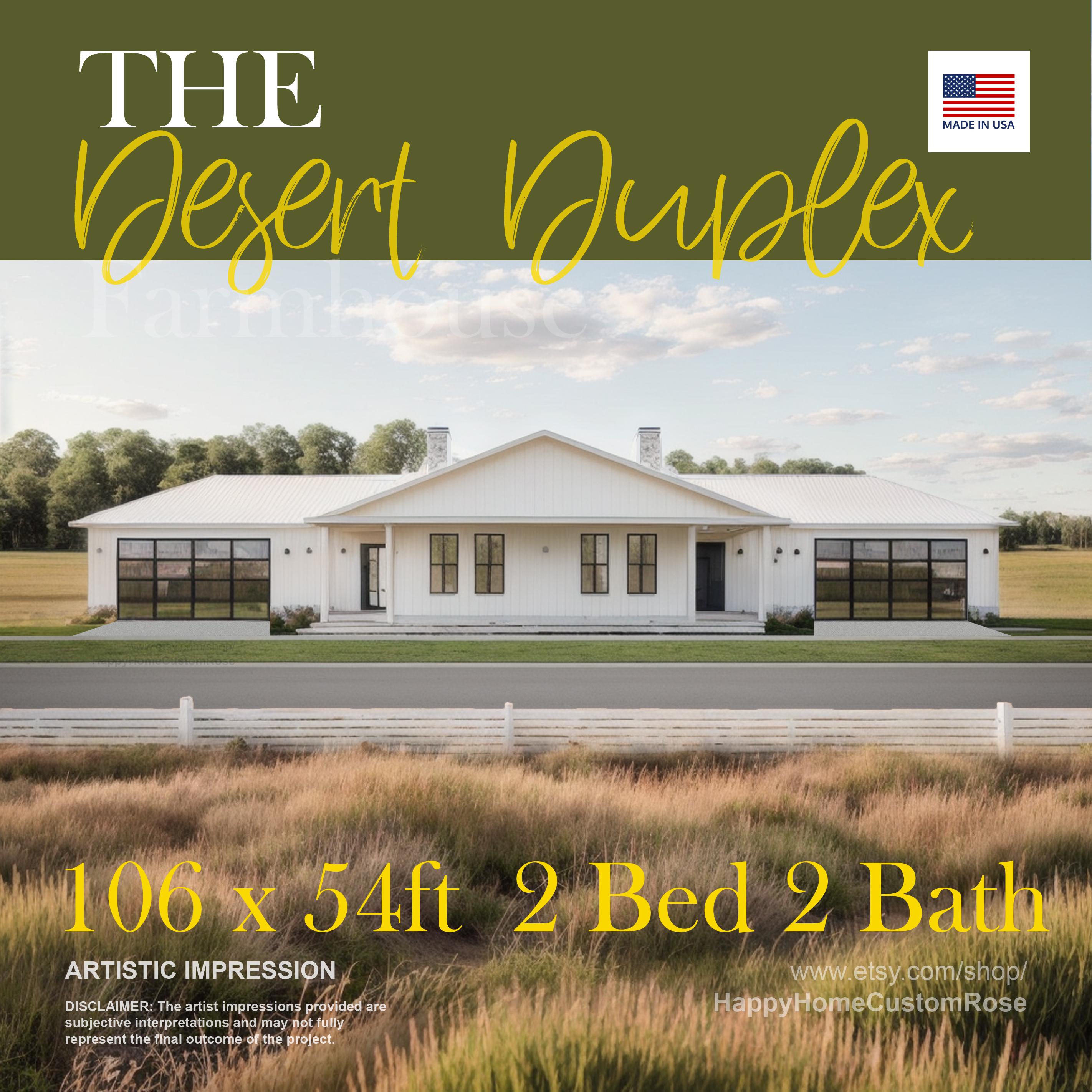 Hip Roof Duplex Investment Rental Plan - 2 Bed 2 bath - 1228 SF - Modern Spacious Multifamily - Drawings Blueprints - Investment Property