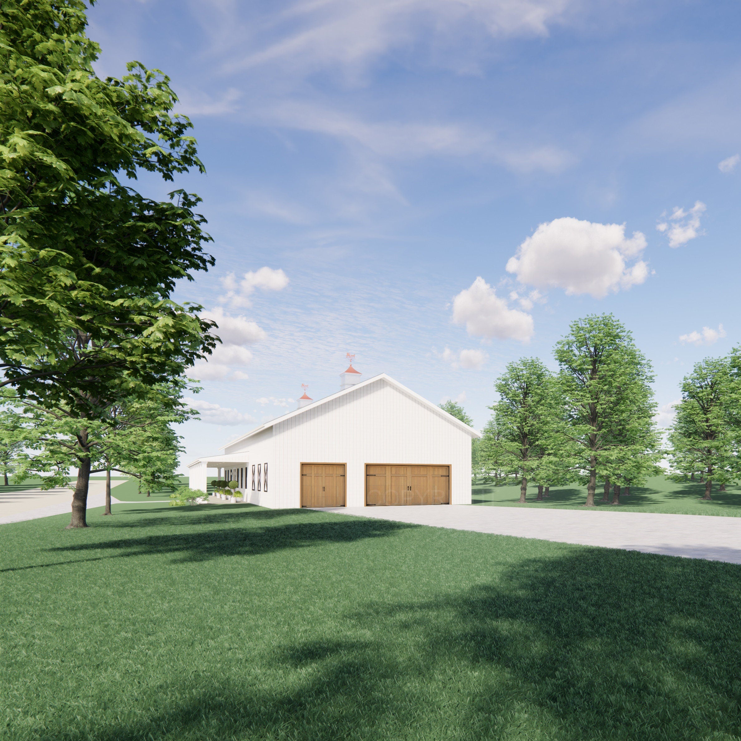 Redwood Barndominium House Plan Design - 3 Bed 2 Bath 2250 sq ft - Three Garage - Drawings Blueprints