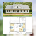 Farmhouse Barndominium - 60' x 57' House Plan Design - 3 Bed 3.5 Bath Office 1980 SF - Drawings Blueprints