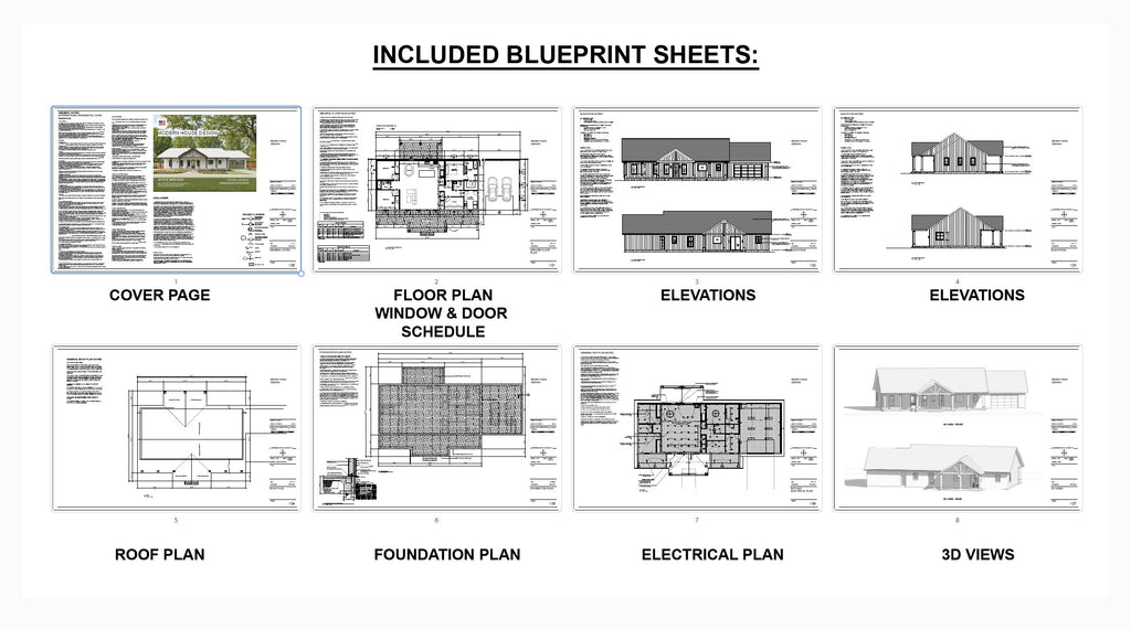 Harvest Farmstead Modern House Open Plan Design 84 x 30 - 3 Bed 2.5 Bath 2 Car -  Drawings Blueprints