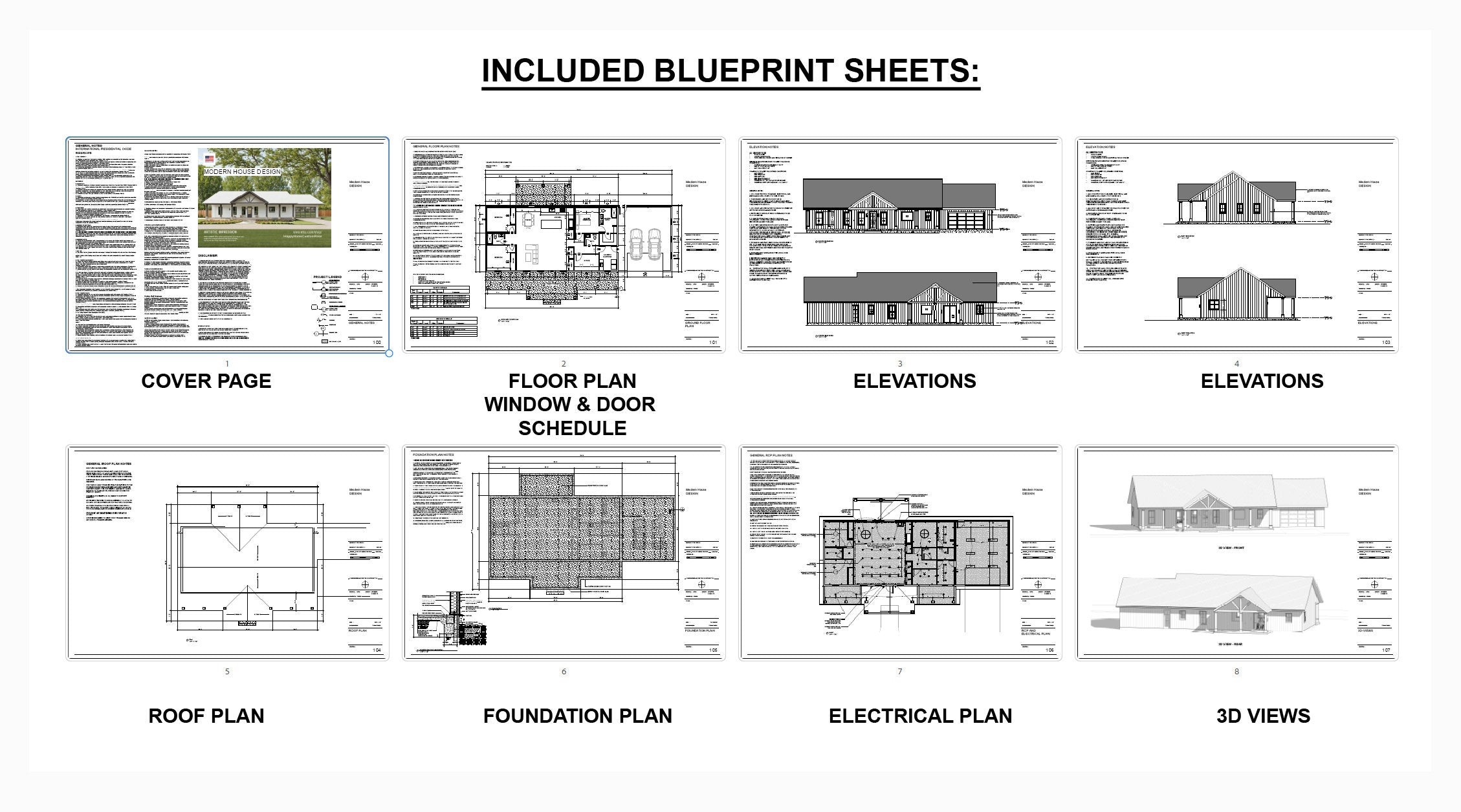 Harvest Farmstead Modern House Open Plan Design 84 x 30 - 3 Bed 2.5 Bath 2 Car -  Drawings Blueprints