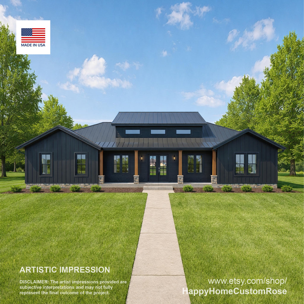 Mighty Maple Barndominium House Plan - 2636 SF, 4 Bed 3.5 Bath - Modern Open Floor Plan Blueprints