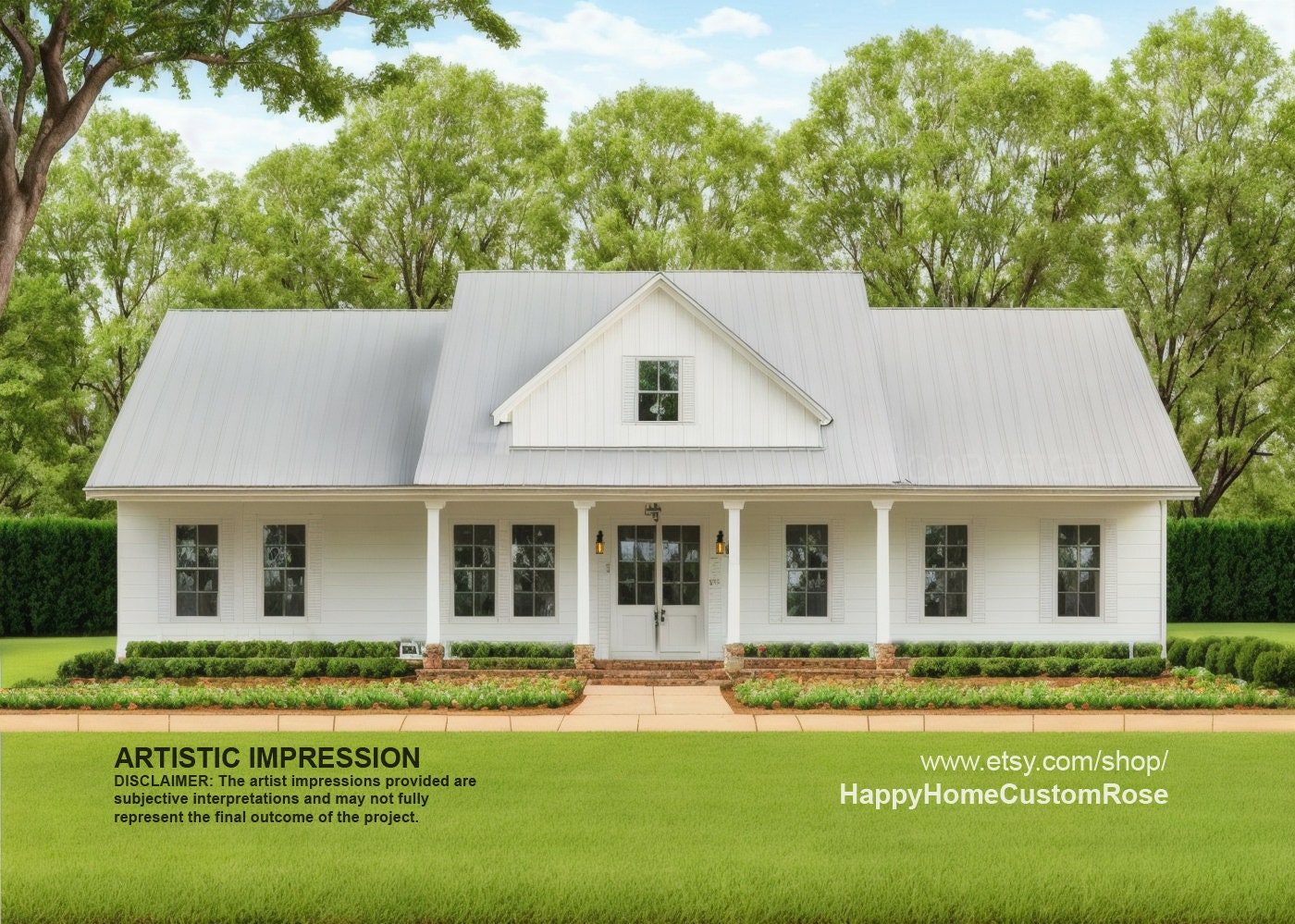 Farmhouse Barndominium - 60' x 57' House Plan Design - 3 Bed 3.5 Bath Office 1980 SF - Drawings Blueprints