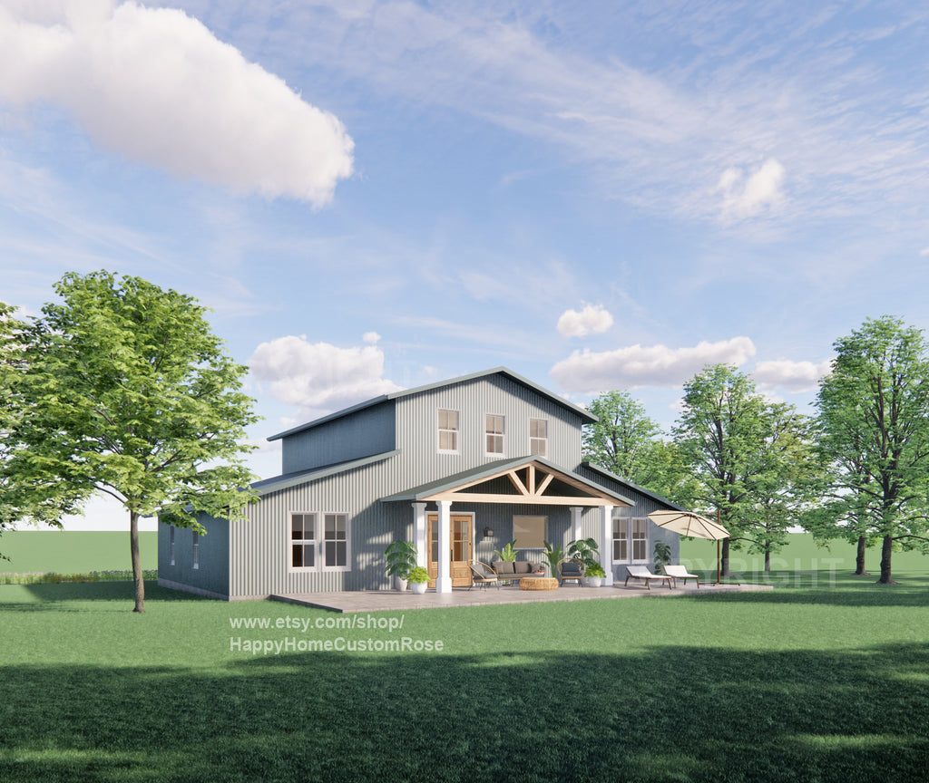 Hayloft Haven Two Story Monitor Style Barndominium House Plans - Open Plan Design - 4 Bed 3.5 Bath - Drawings Blueprints