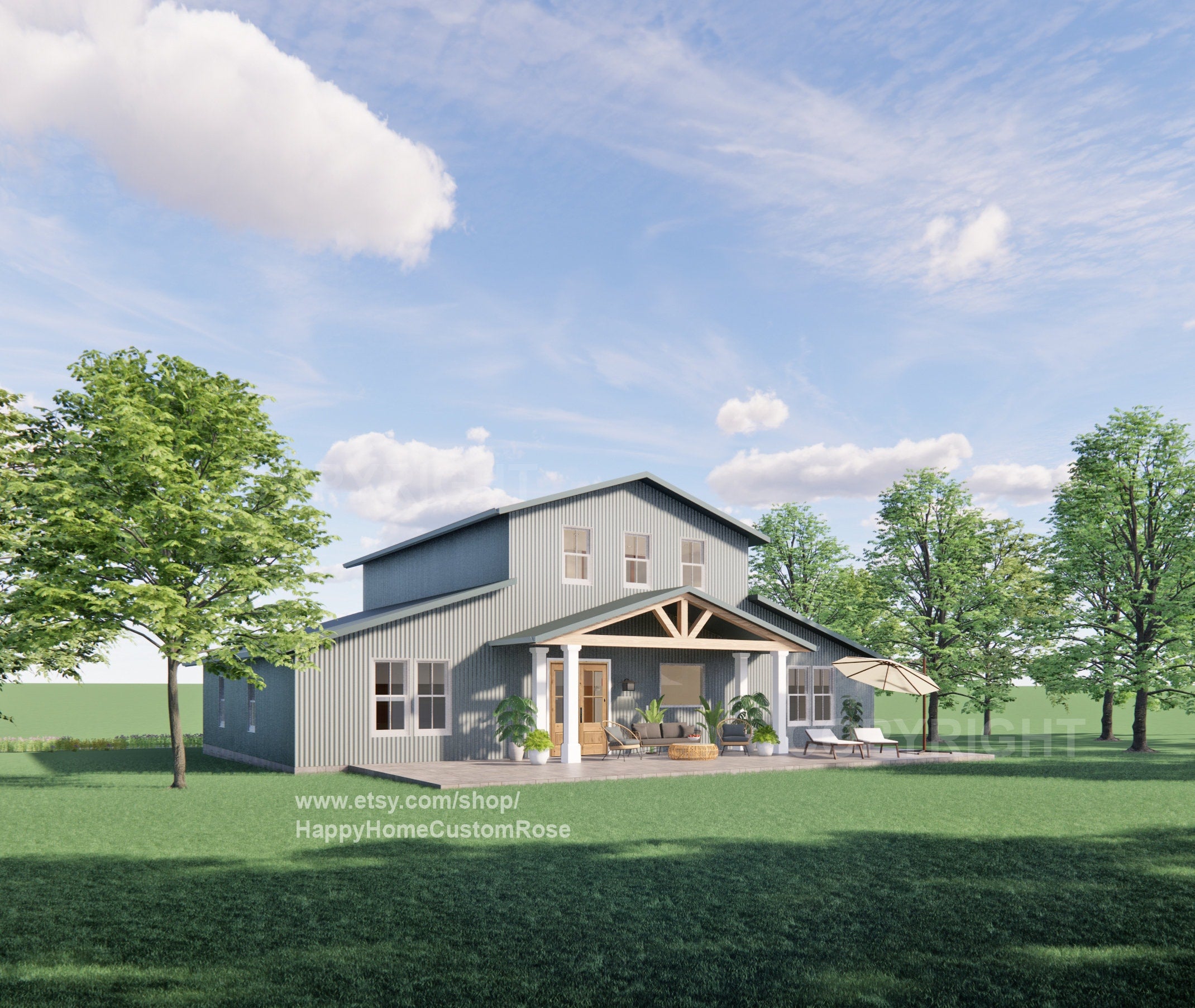 Hayloft Haven Two Story Monitor Style Barndominium House Plans - Open Plan Design - 4 Bed 3.5 Bath - Drawings Blueprints