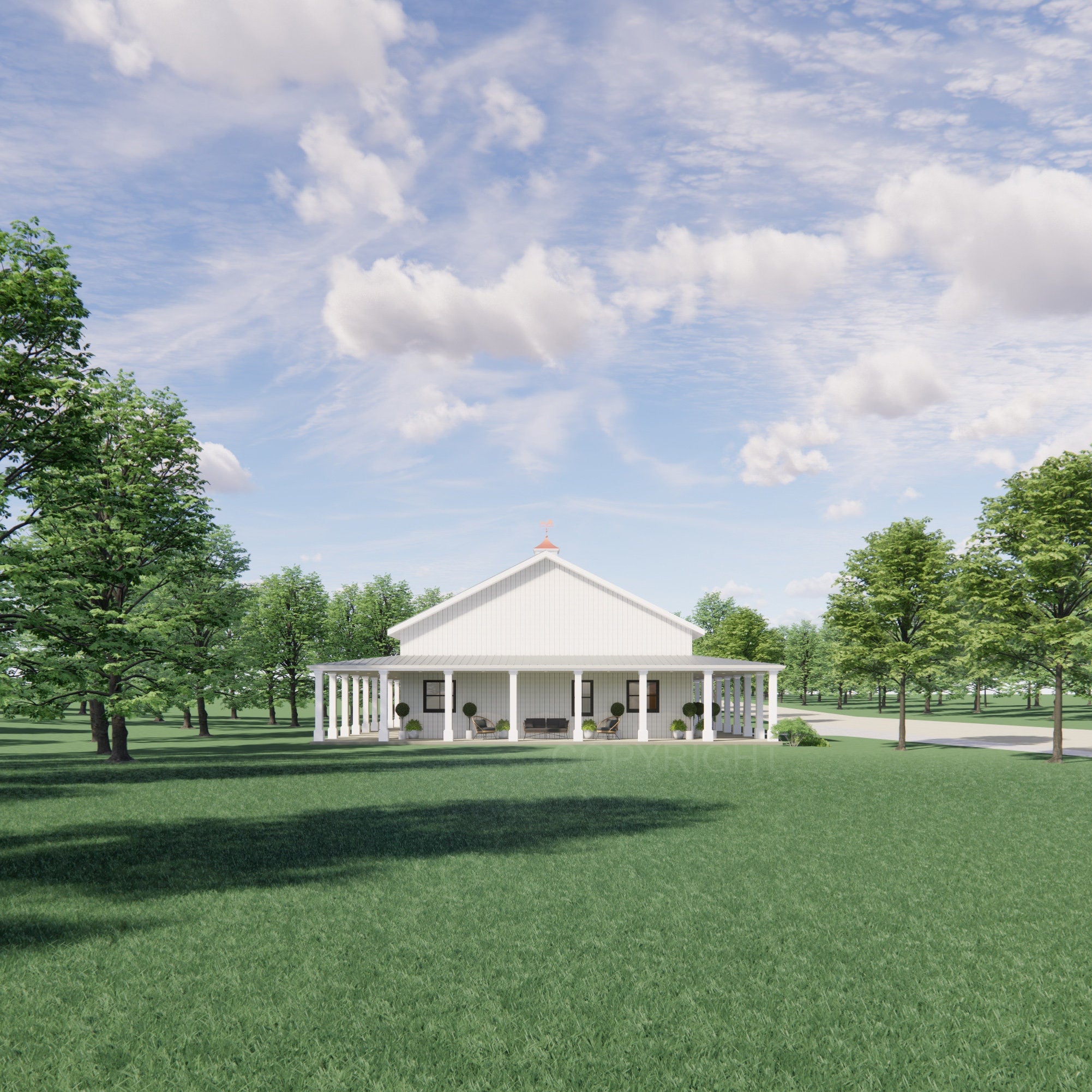 Redwood Barndominium House Plan Design - 3 Bed 2 Bath 2250 sq ft - Three Garage - Drawings Blueprints