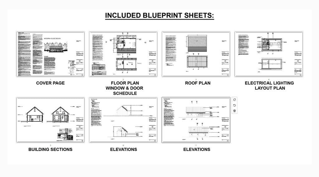 Modern Cabin Design - Minimal Scandavian 880 Square Feet - 2 Bed 1 Bath - Drawings Blueprints
