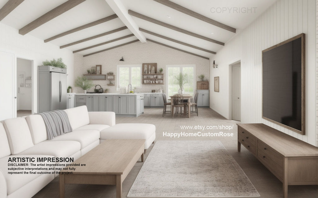 Farmhouse Barndominium - 40' x 60' House Plan Design - 3 Bed 2 Bath - Drawings Blueprints