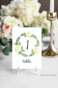 Printable Floral Wreath Garden Rose Table Numbers 1-30, Instant Download, Printable, Wedding Table Numbers