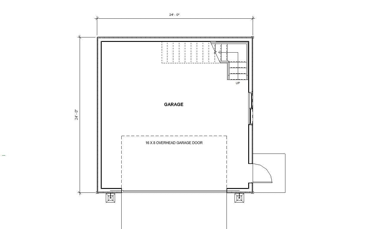 2 Car Garage with Storage Attic - 24x24 Garage Plans - Digital Blueprints