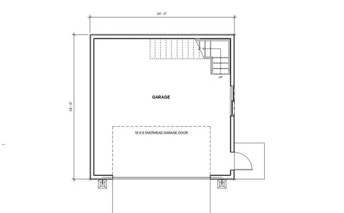 2 Car Garage with Storage Attic - 24x24 Garage Plans - Digital Blueprints