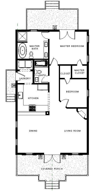 Craftsman Cottage House Plan - 2 Bed 1200 SF - Vacation Home Blueprints