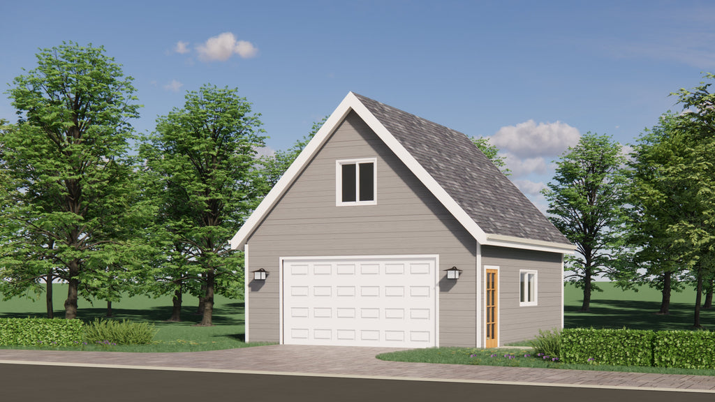 2 Car Garage with Storage Attic - 24x24 Garage Plans - Digital Blueprints