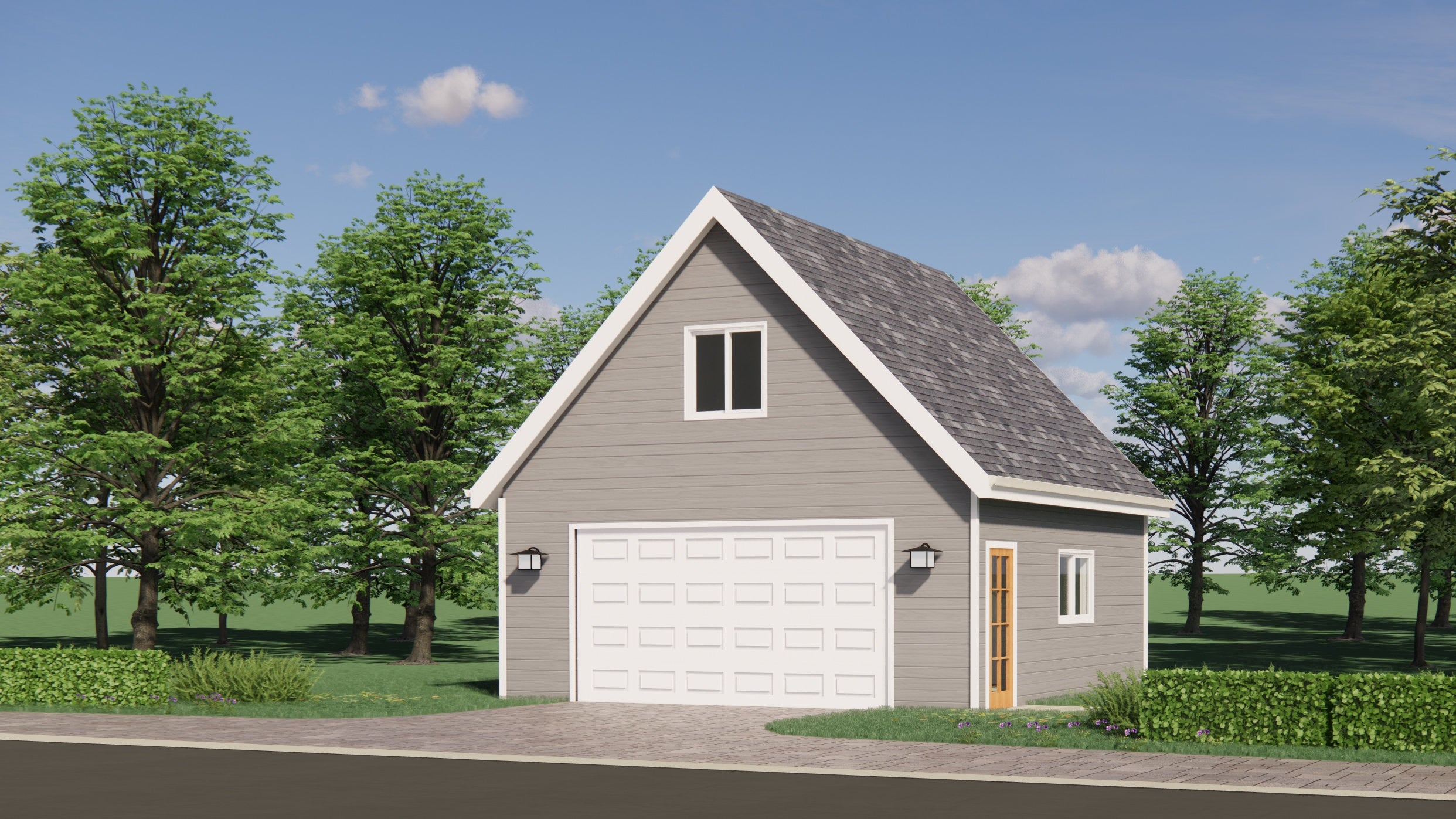 2 Car Garage with Storage Attic - 24x24 Garage Plans - Digital Blueprints