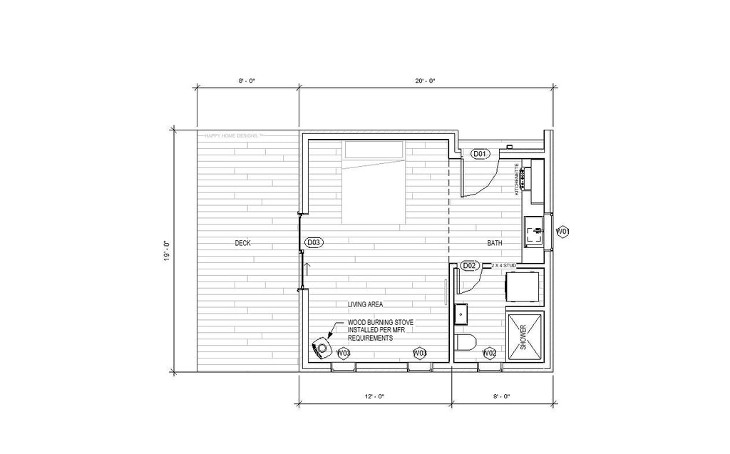 Modern ADU Cabin Plans 20x19 - Yosemite Guest House - Tiny Home Blueprints
