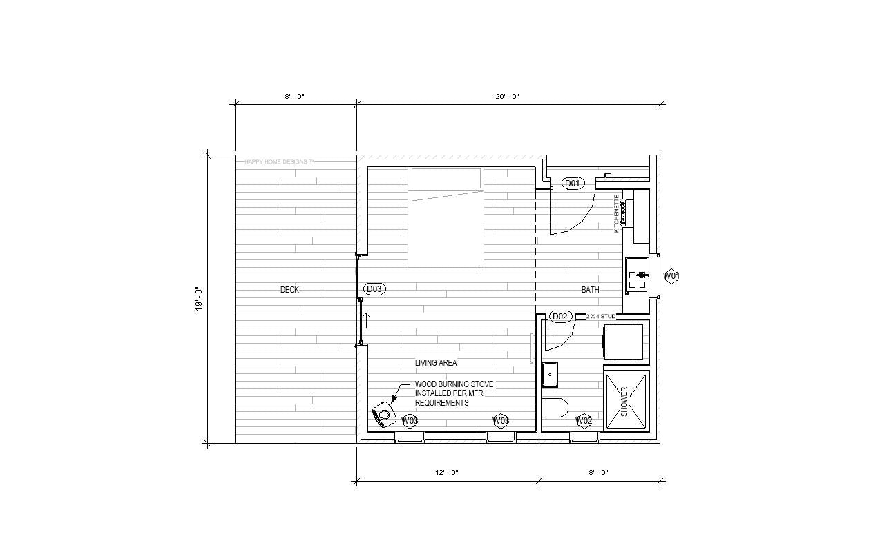 Modern ADU Cabin Plans 20x19 - Yosemite Guest House - Tiny Home Blueprints