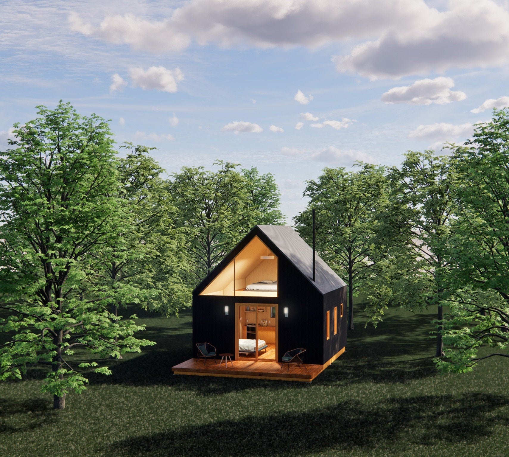 Modern ADU Cabin Plans 20x19 - Yosemite Guest House - Tiny Home Blueprints