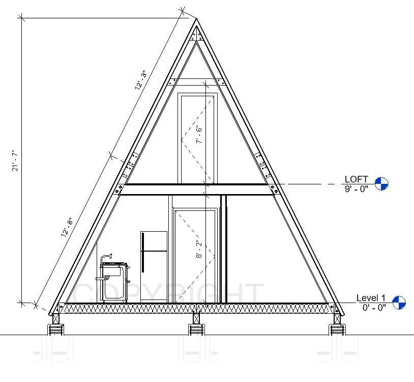 A-Frame Cabin Plans 22x36 - Modern Vacation Home - Tiny House Blueprints