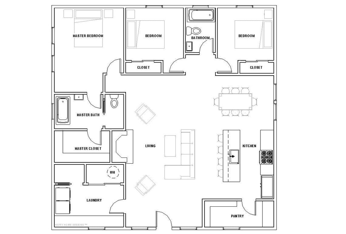 Spacious Cottage 3 bed 2 bath (40'x40') Custom House Plans and Blueprints