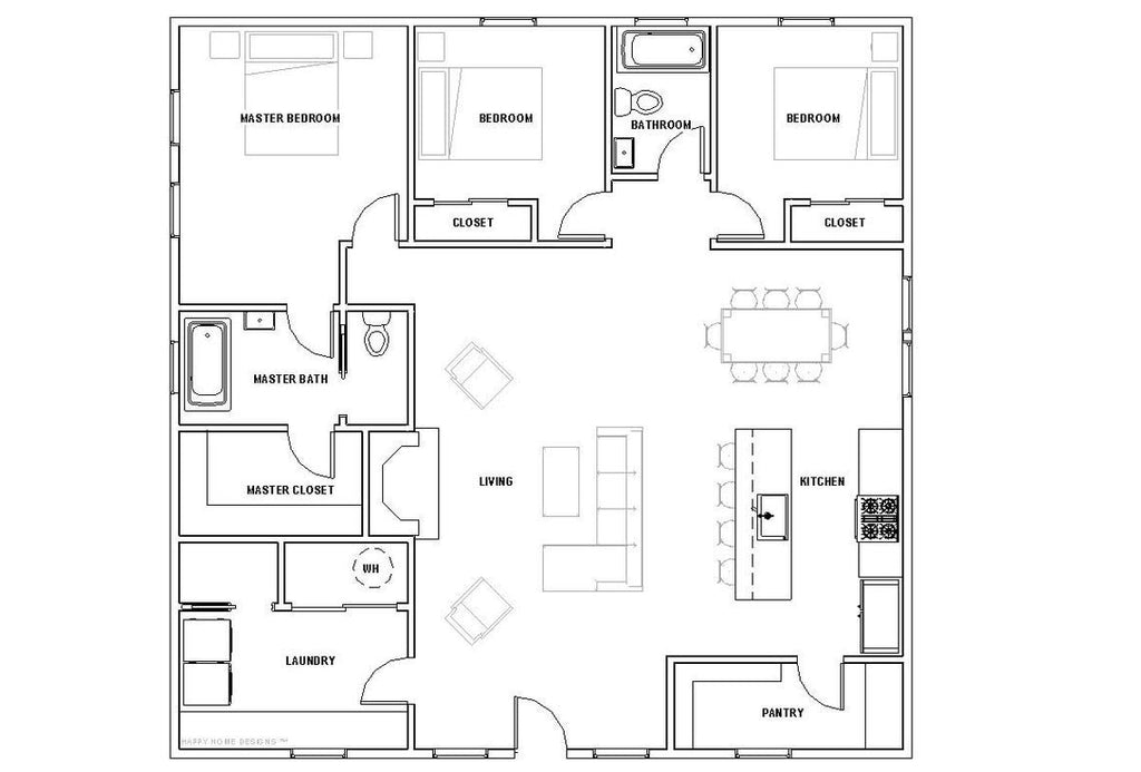 Spacious Cottage 3 bed 2 bath (40'x40') Custom House Plans and Blueprints - elevations, roof plan, foundation