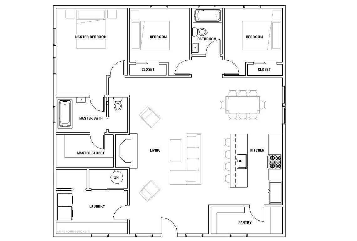Spacious Cottage 3 bed 2 bath (40'x40') Custom House Plans and Blueprints - elevations, roof plan, foundation