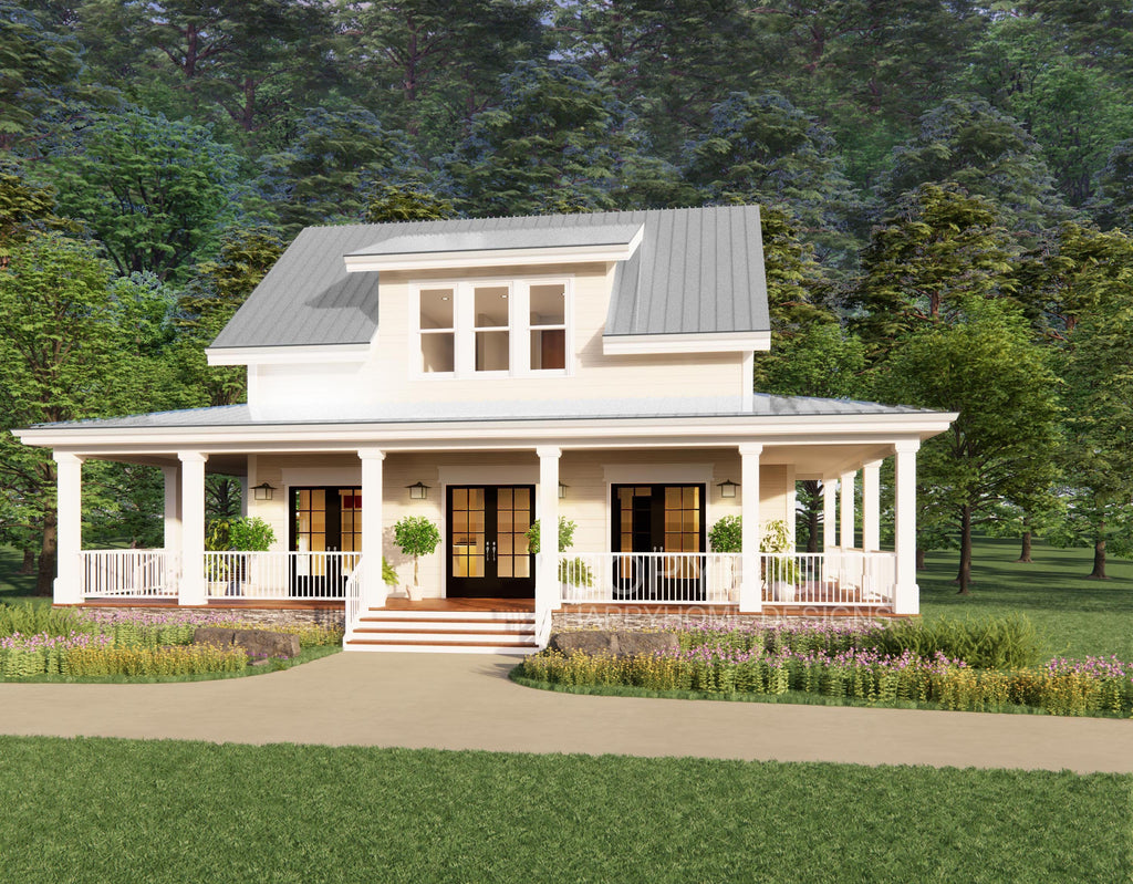 The Cottage Farmhouse Plan 3 bed 3.5 bath (51'x48') Custom House Plans and Blueprints