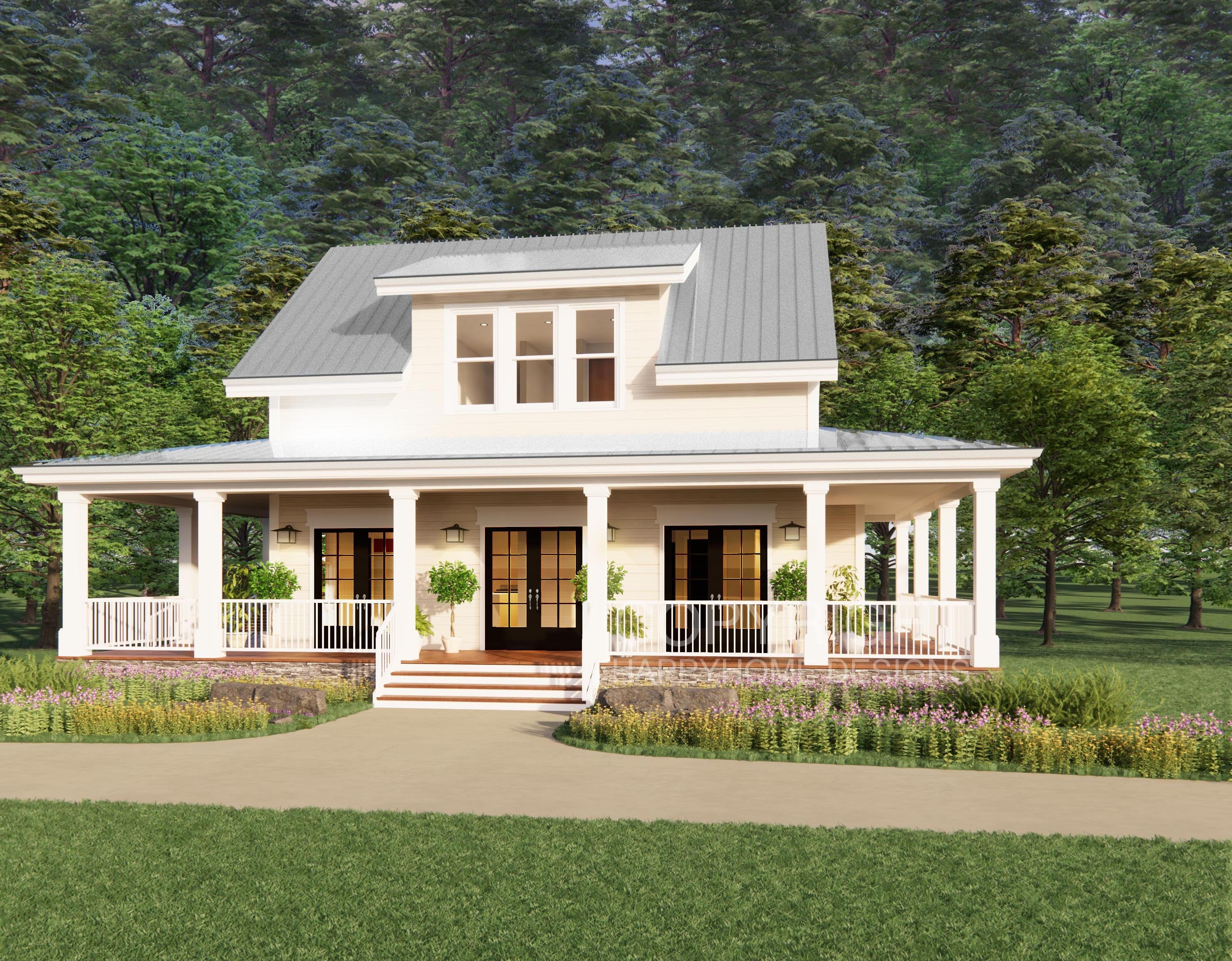 The Cottage Farmhouse Plan 3 bed 3.5 bath (51'x48') Custom House Plans and Blueprints
