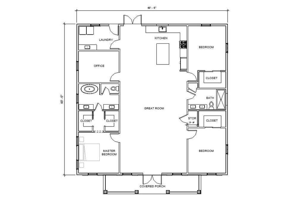 The Parkway House Design - Craftsman Cottage 3 bed 2 bath (48'x48') Custom House Plans and Blueprints