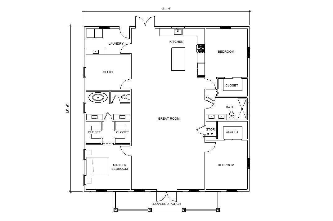 The Parkway House Design - Craftsman Cottage 3 bed 2 bath (48'x48') Custom House Plans and Blueprints