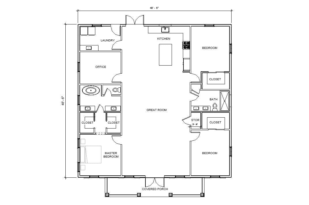 The Parkway House Design - 2,300 Square Feet construction plan 3 bed 2 bath (48'x48')  and Blueprints - incl: electrical