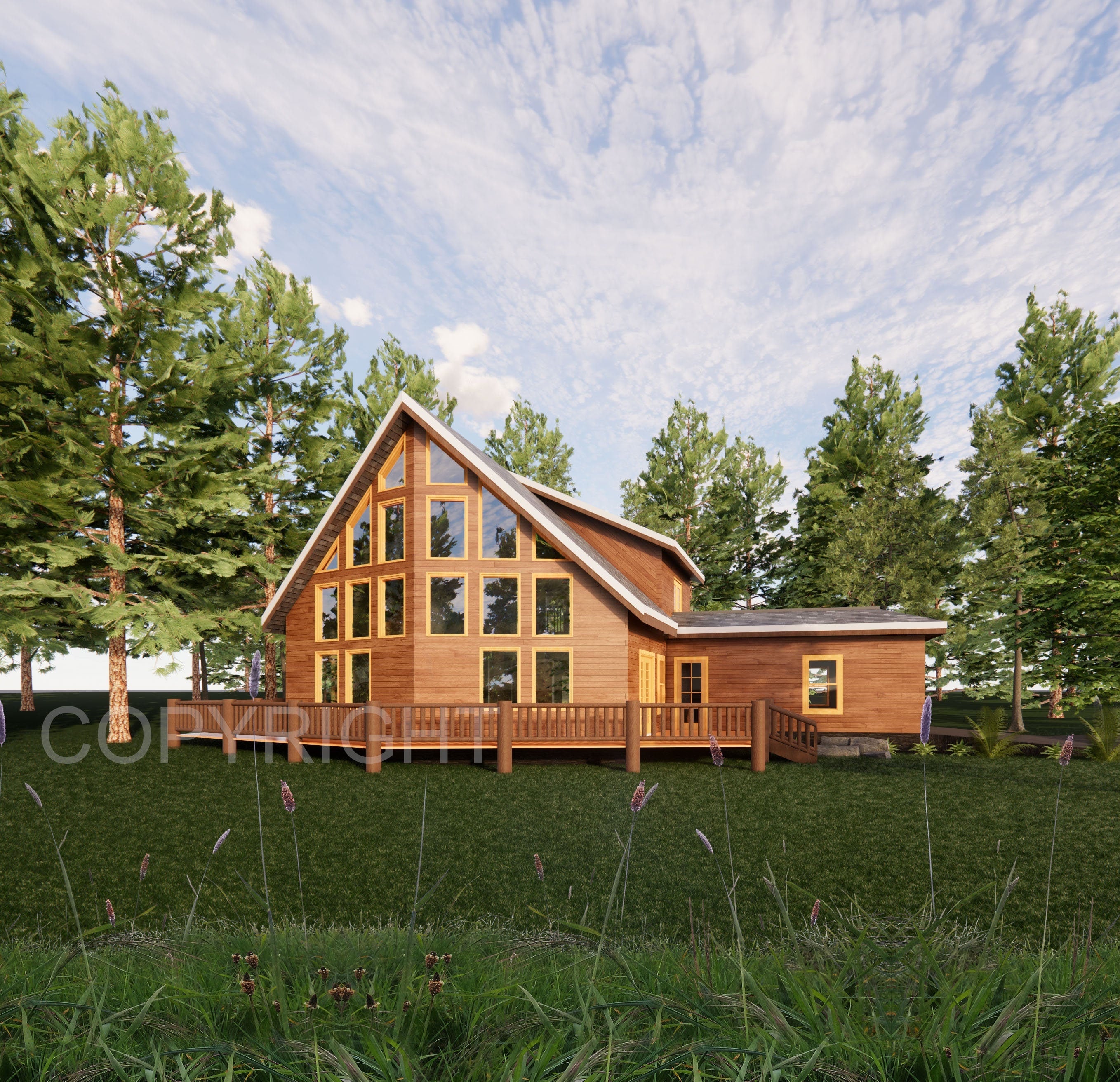 Custom House Plans and Blueprints Ski Lodge Mountain Vacation Cabin, 3 bed 2 bath