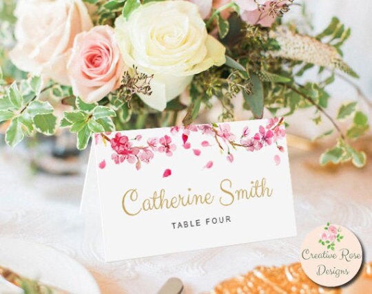 Printable Place Cards Escort Cards - Spring Cherry Blossom design - Custom Design with Adjustable Text